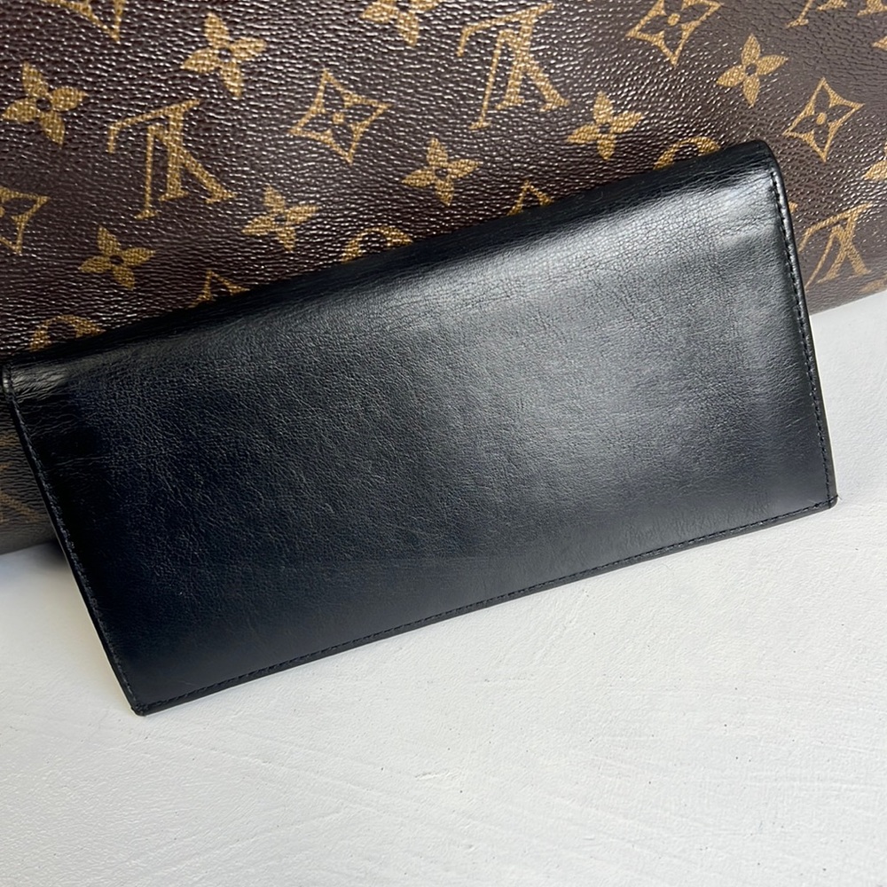 Auth. Dunhill Black Leather Long Bifold Wallet Card Bill holder Roomy Heavy duty - Picture 3 of 17